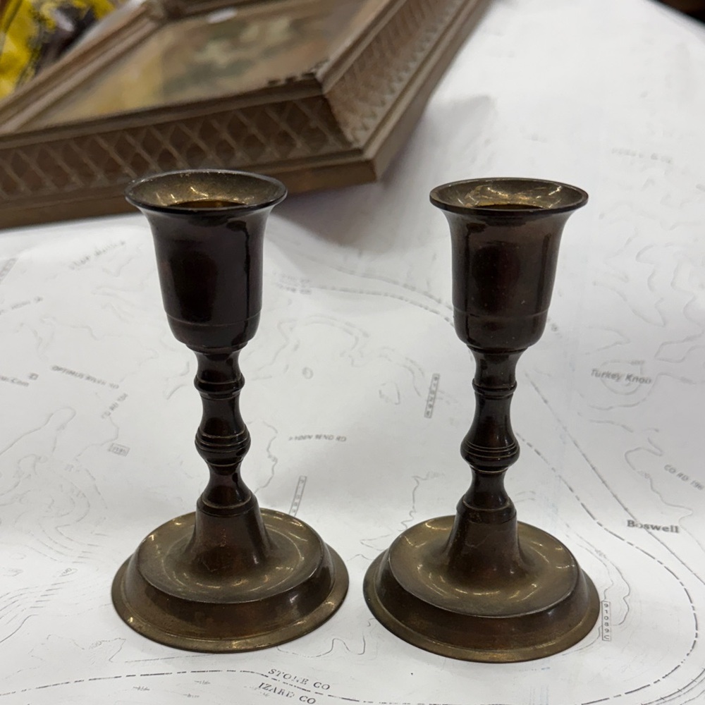 Elegant Vintage Pair Brass Candle Sticks Holders
